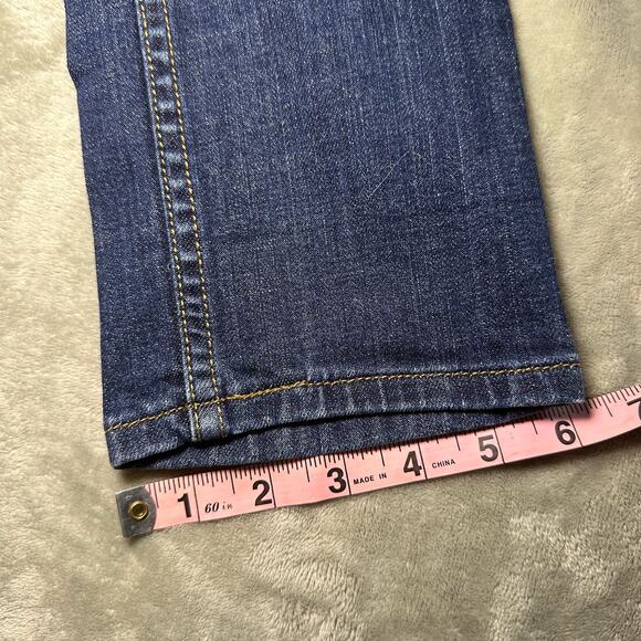 Levi’s 524 Too Superlow Jeans Women 3M Blue Stretch Dark Wash Denim Distressed - Picture 11 of 15